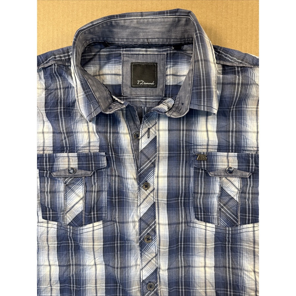 7 Diamonds Men's Western Shirt Size XL Plaid Textured Stitched